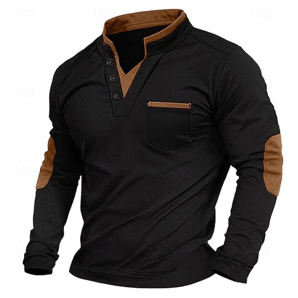 Men's V-neck color-block polo shirt