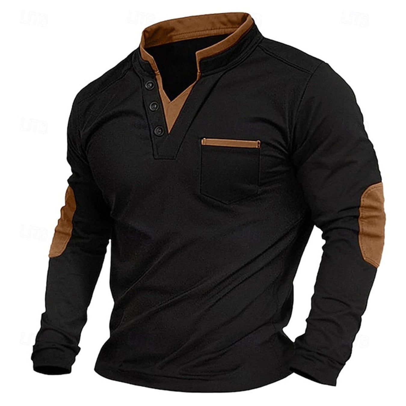 Men's V-neck color-block polo shirt