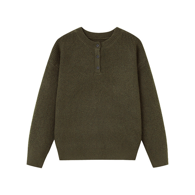 Lazy Fit Henley Knit Sweater For Autumn Winter