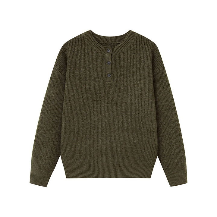 Lazy Fit Henley Knit Sweater For Autumn Winter