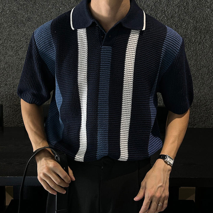 Men Striped Openwork Knit Shirt