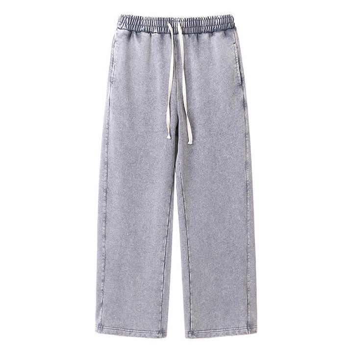 Washed Drawstring Wide-Leg Casual Trousers