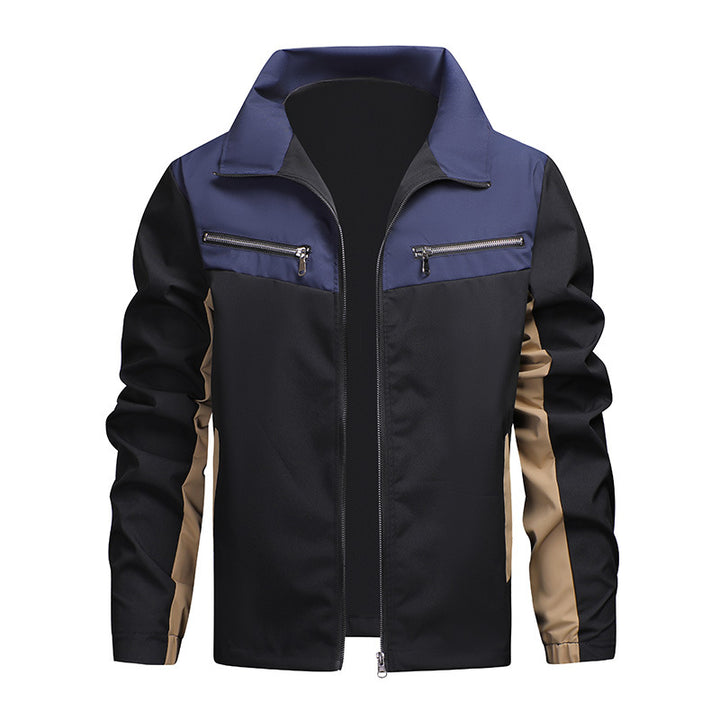 Color Block Zip Up Stand Collar Jacket