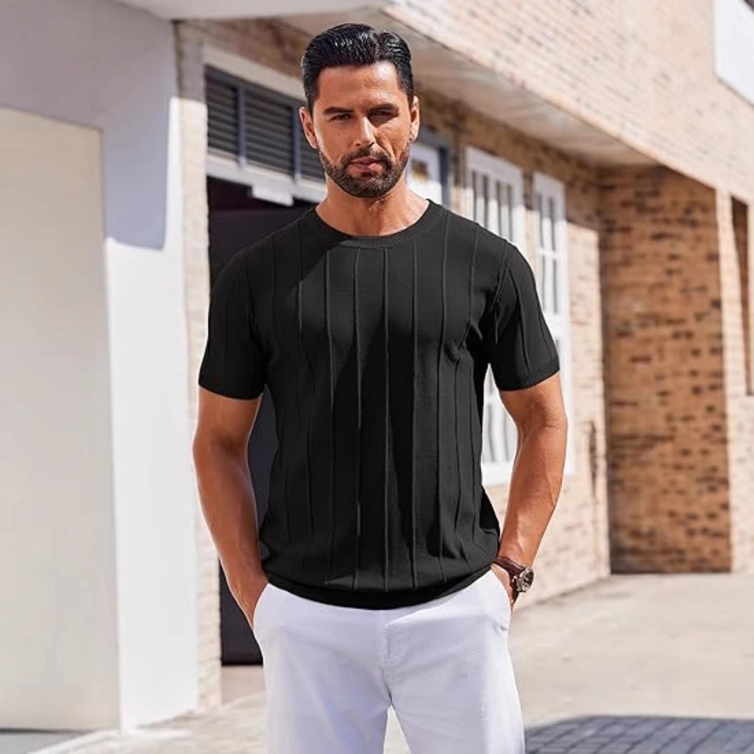 Summer Men Ribbed Knit Short Sleeve Top