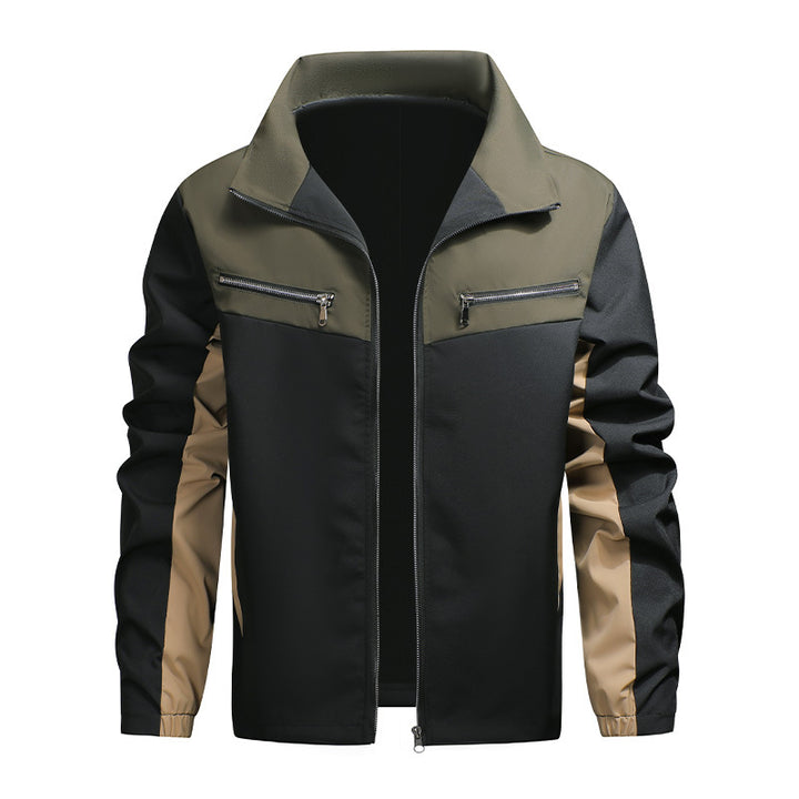 Color Block Zip Up Stand Collar Jacket