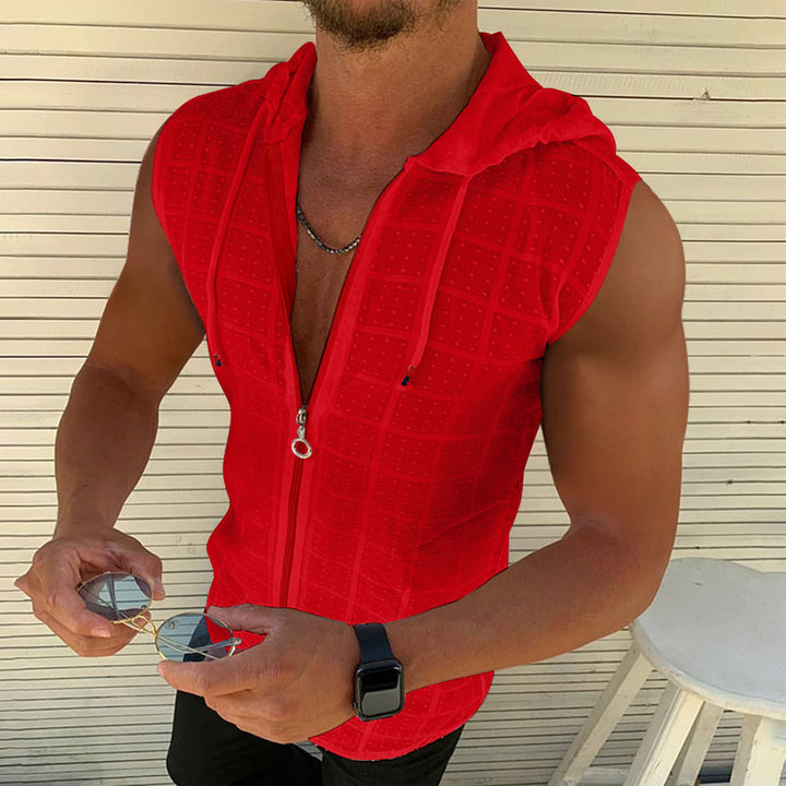 Casual Men Sleeveless Zip Hood Shirt