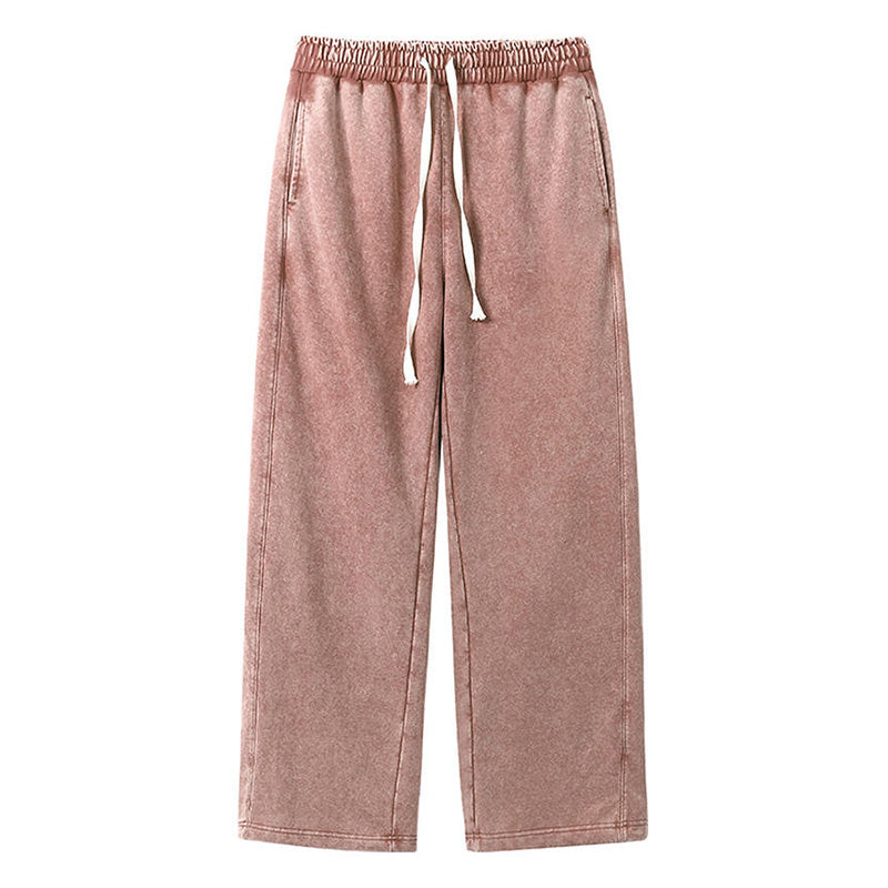 Washed Drawstring Wide-Leg Casual Trousers