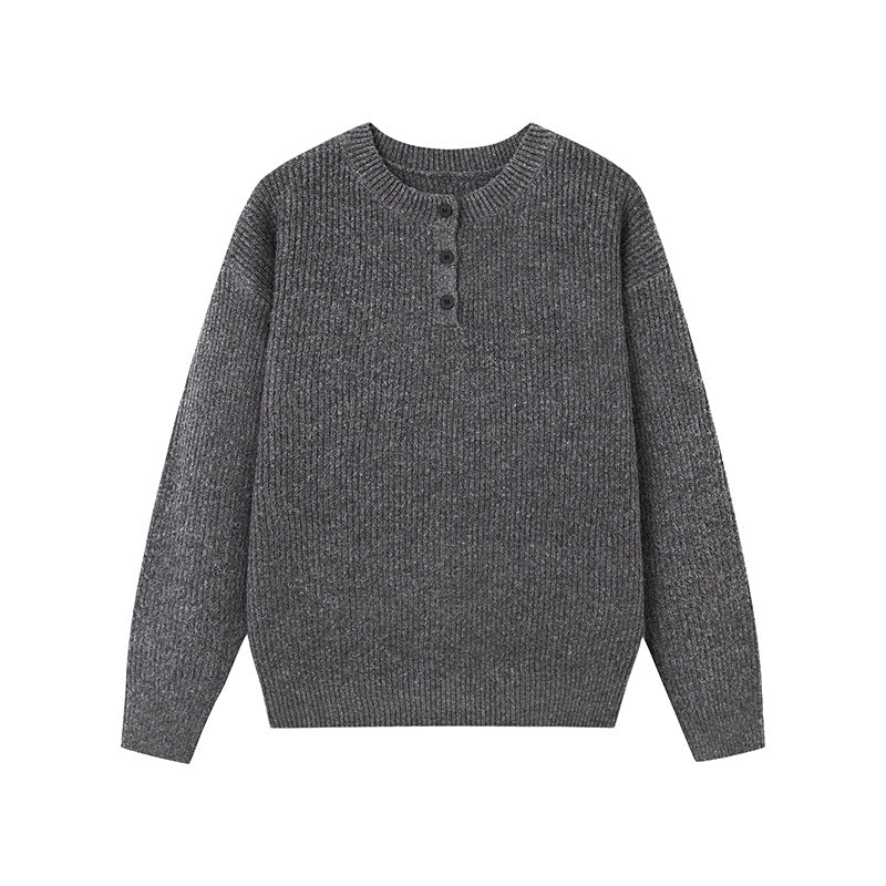 Lazy Fit Henley Knit Sweater For Autumn Winter