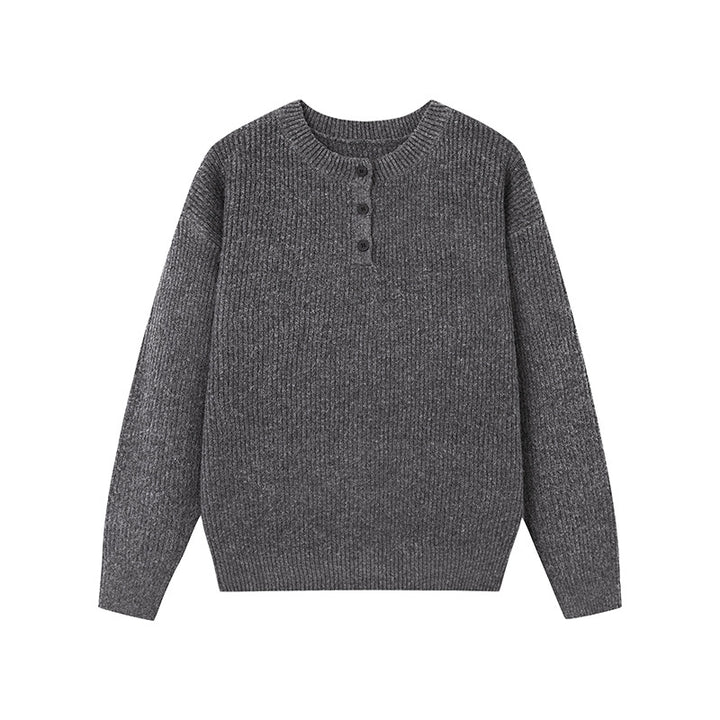 Lazy Fit Henley Knit Sweater For Autumn Winter