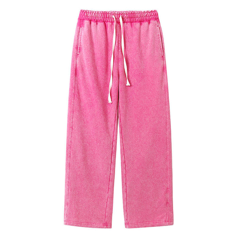 Washed Drawstring Wide-Leg Casual Trousers