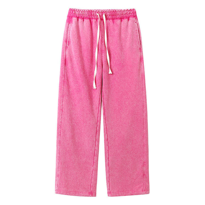 Washed Drawstring Wide-Leg Casual Trousers