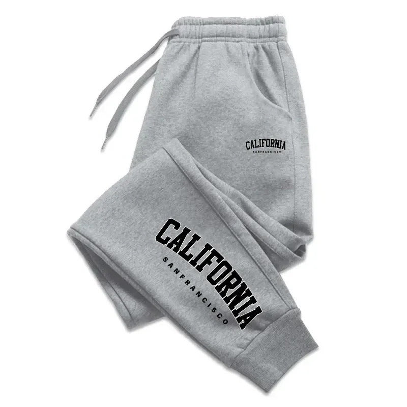Men Warm Fleece Letter Print Jogger Pants