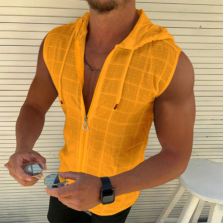 Casual Men Sleeveless Zip Hood Shirt