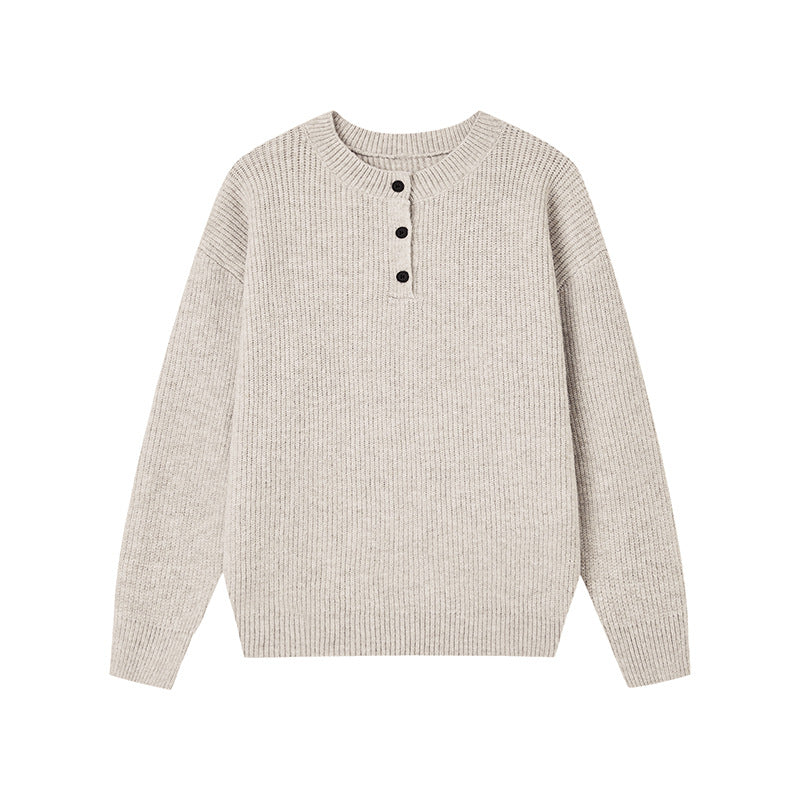 Lazy Fit Henley Knit Sweater For Autumn Winter