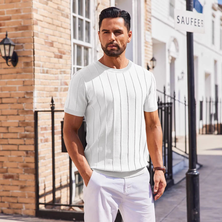 Summer Men Ribbed Knit Short Sleeve Top