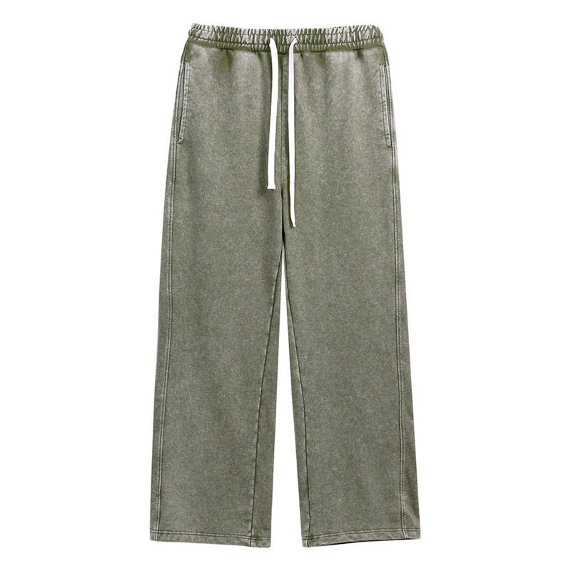 Washed Drawstring Wide-Leg Casual Trousers