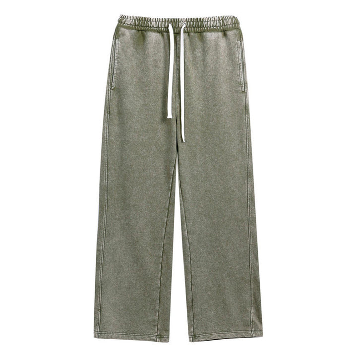Washed Drawstring Wide-Leg Casual Trousers