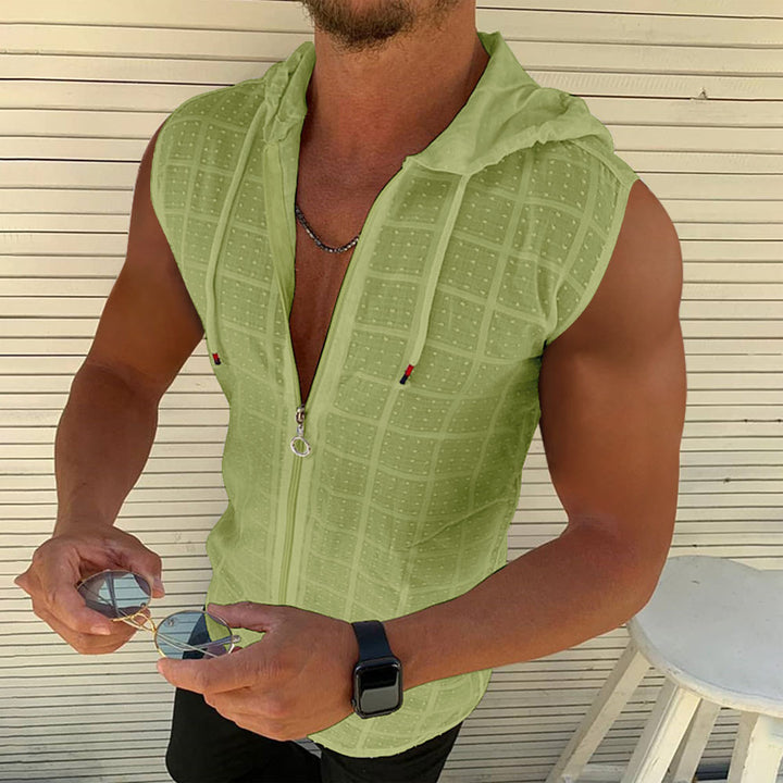 Casual Men Sleeveless Zip Hood Shirt