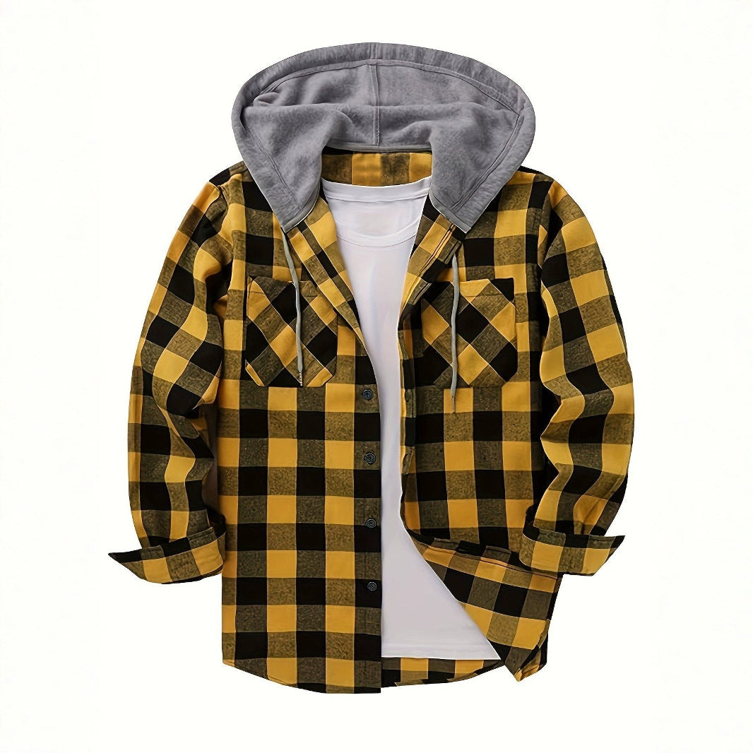 Hooded Plaid Button Down Flannel Shirt