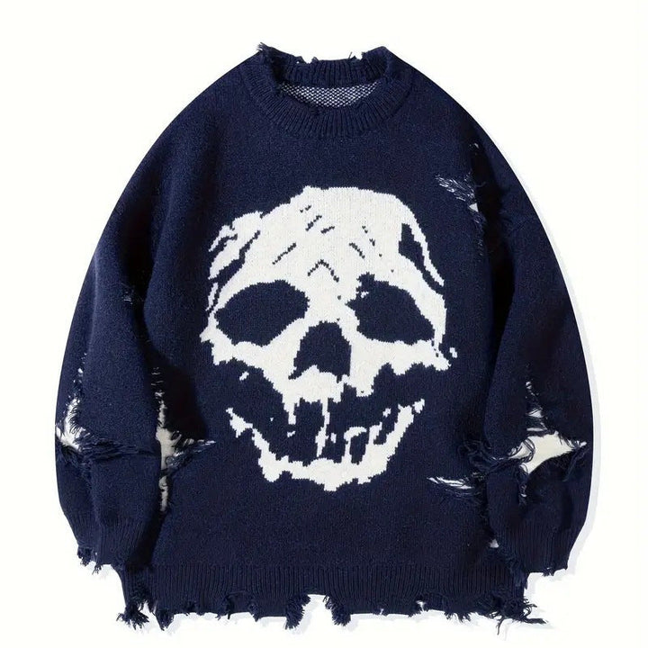 Skull Jacquard Distressed Sweater