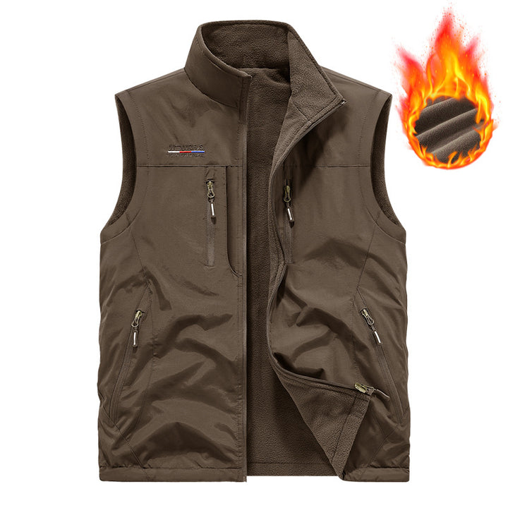Men Fall Winter Reversible Fleece Lined Vest
