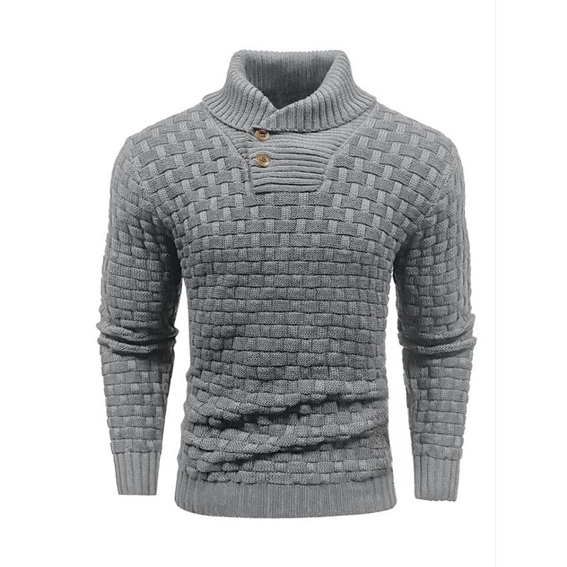Mens Button Neck Textured Knit Sweater