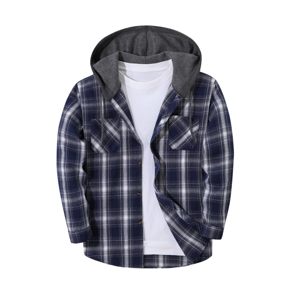 Hooded Plaid Button Down Flannel Shirt