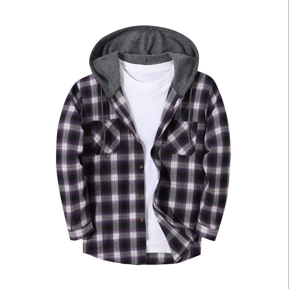 Hooded Plaid Button Down Flannel Shirt