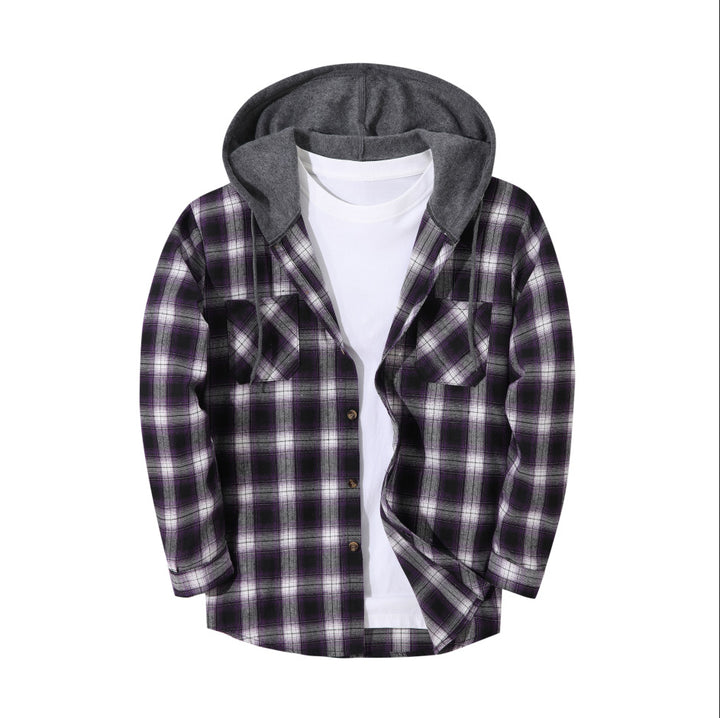 Hooded Plaid Button Down Flannel Shirt