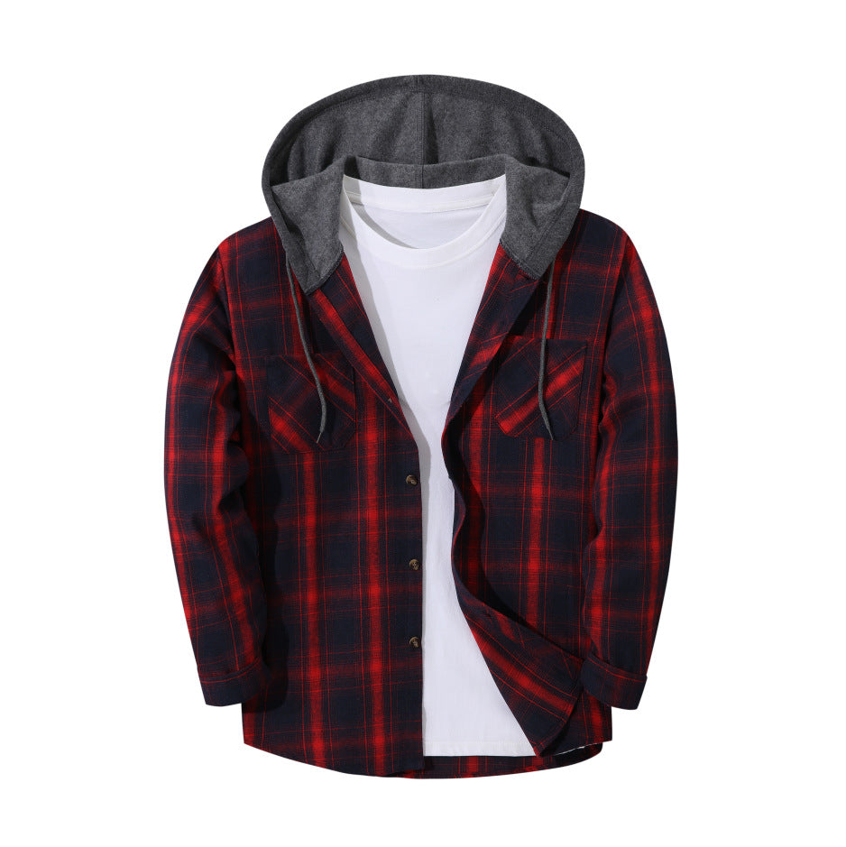 Hooded Plaid Button Down Flannel Shirt