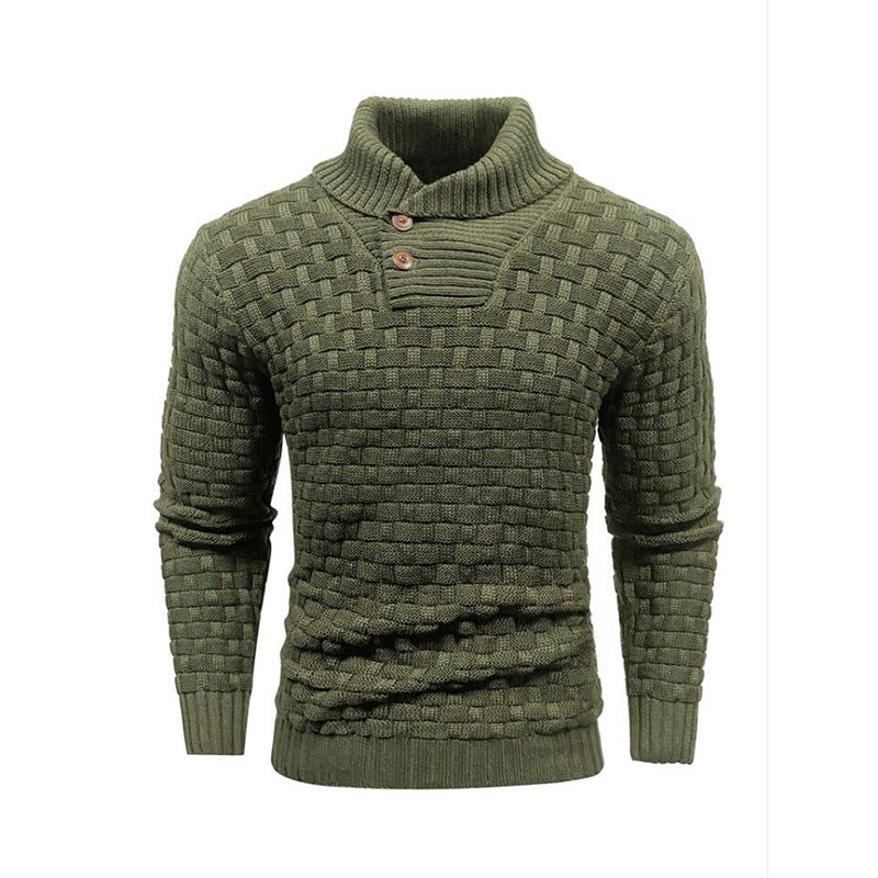 Mens Button Neck Textured Knit Sweater