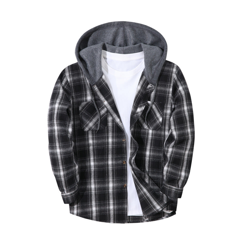 Hooded Plaid Button Down Flannel Shirt