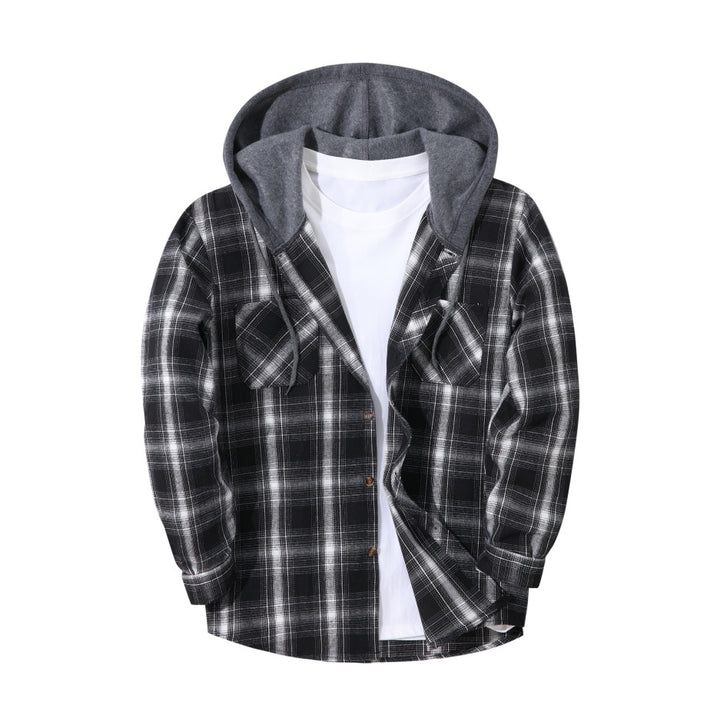 Hooded Plaid Button Down Flannel Shirt
