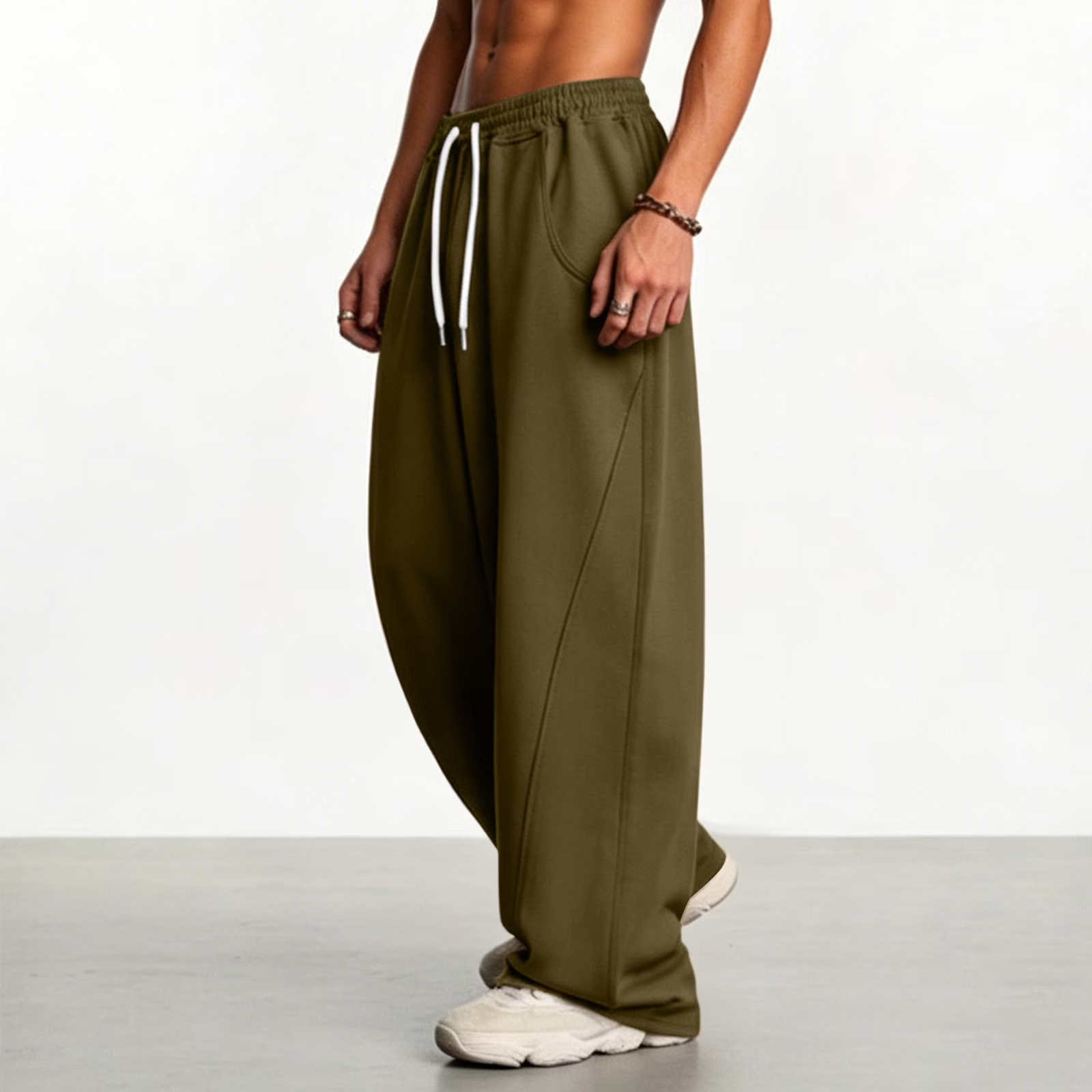 Men's solid color loose straight leg casual pants