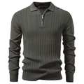 Premium Solid Zip-Up Long-Sleeve Knit Polo Shirt