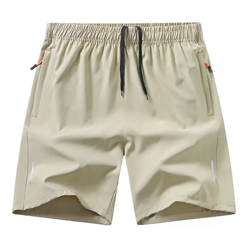 Quick-drying, elastic waistband, lightweight and stretchy; suitable for fitness training and running; features zippered pockets.