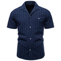 Retro Vertical Stripe Cuban Collar Shirt