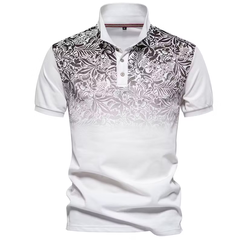 New Design Gradient Print Cotton Polo Shirt