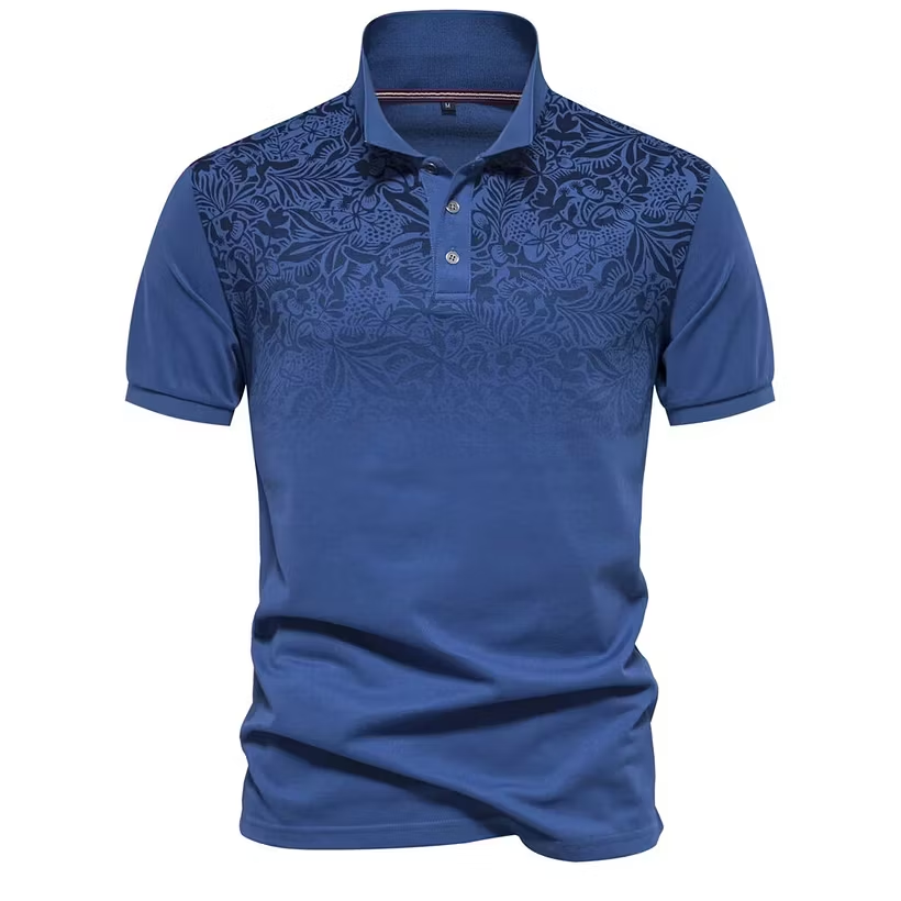 New Design Gradient Print Cotton Polo Shirt