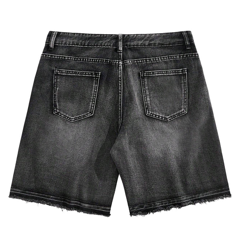 Men's Rhinestone Letter Print Denim Shorts